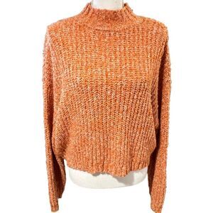 Sincerely Jules Orange Cropped Sweater Size L Mock Turtleneck Cozy Fall